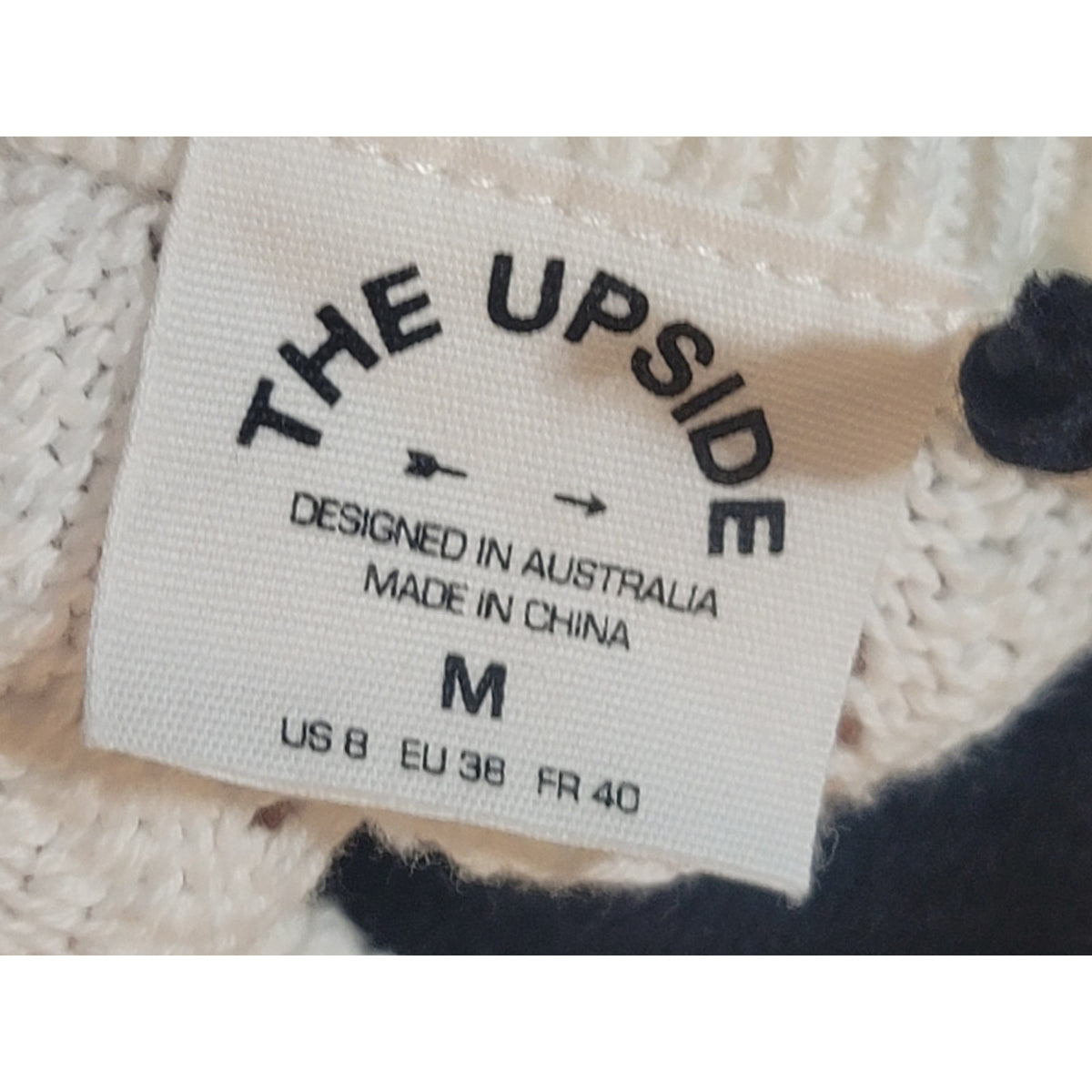 The Upside Stitch Sweater Women Medium White Open Knit Ribbed Armhole Sleeveless