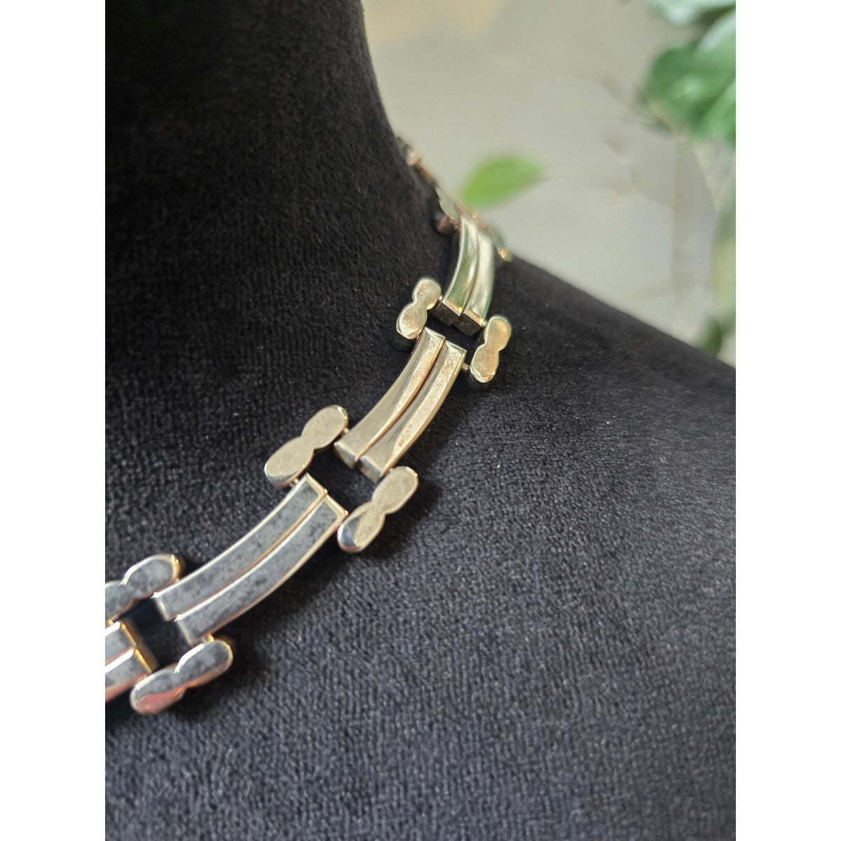 Silver Geometric Collar Statement Necklace