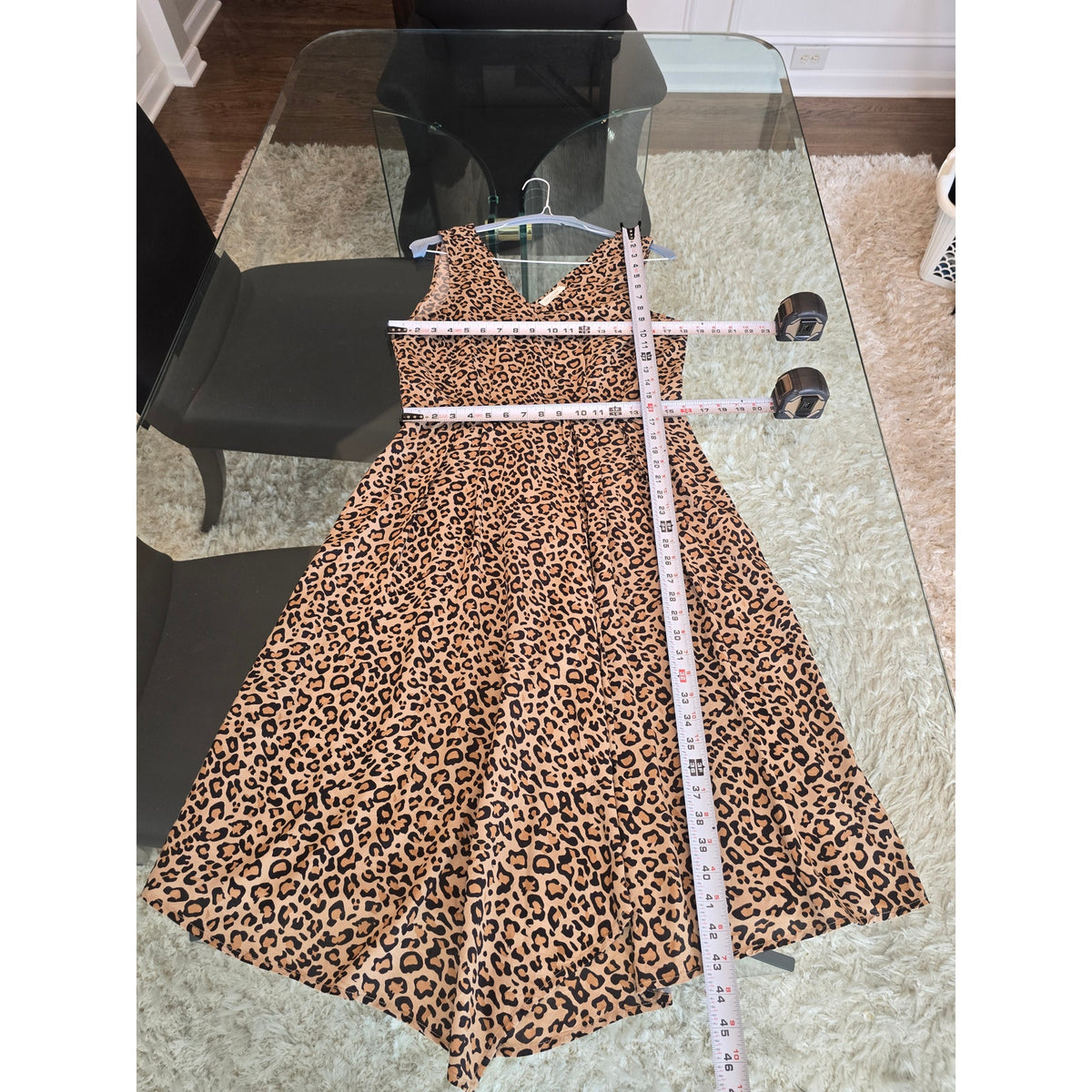 Beachlunchlounge Midi Dress Women Large Black/Brown Leopard Print V-Neck Pleated