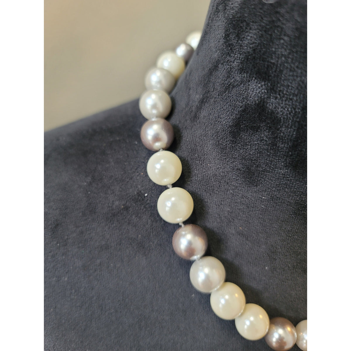 Women's Elegant White And Gray Faux Pearl Necklace With Adjustable Hook Clasp