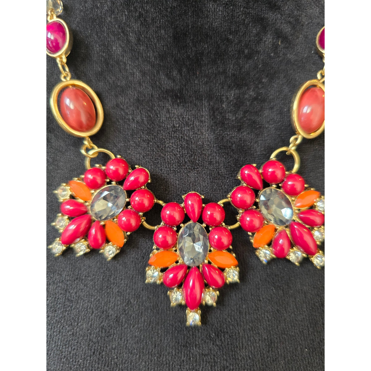 Coral Pink Floral Crystal Statement Necklace