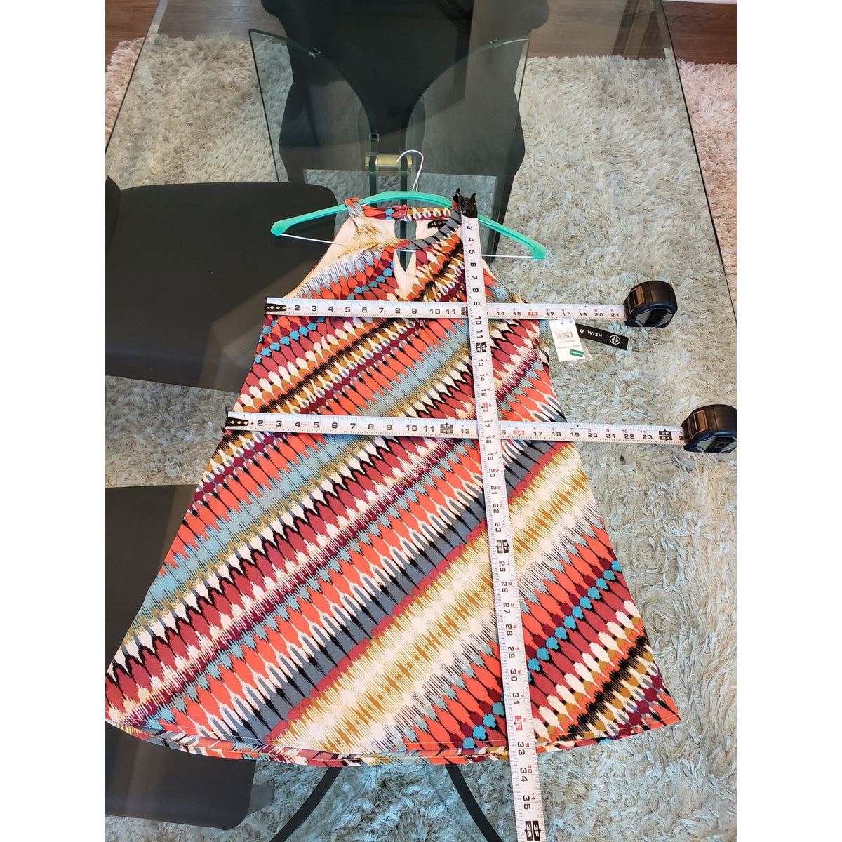 As U Wish Dress Women M Multicolor Sleeveless Ikat Halter Keyhole Boho Chic