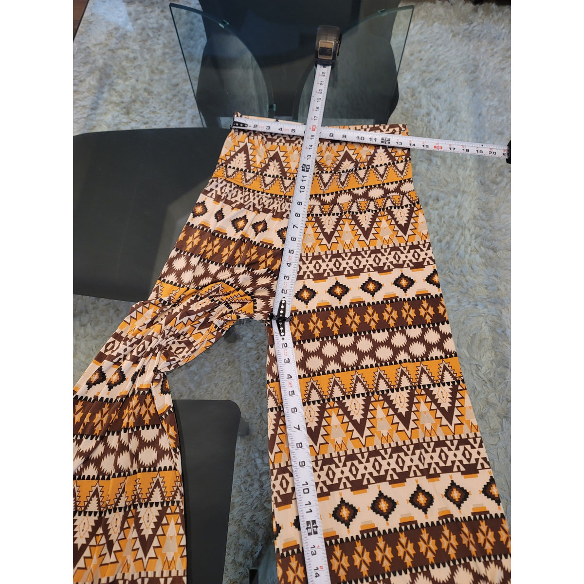 Los Angeles Apparel Palazzo Pants Women's SZ L Brown Aztec Tribal Print Wide Leg