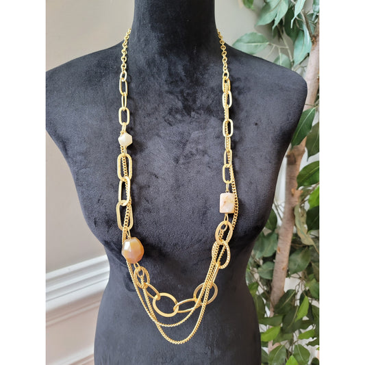 Women's Gold Chain Necklace with Geometric Beads and Lobster Clasp