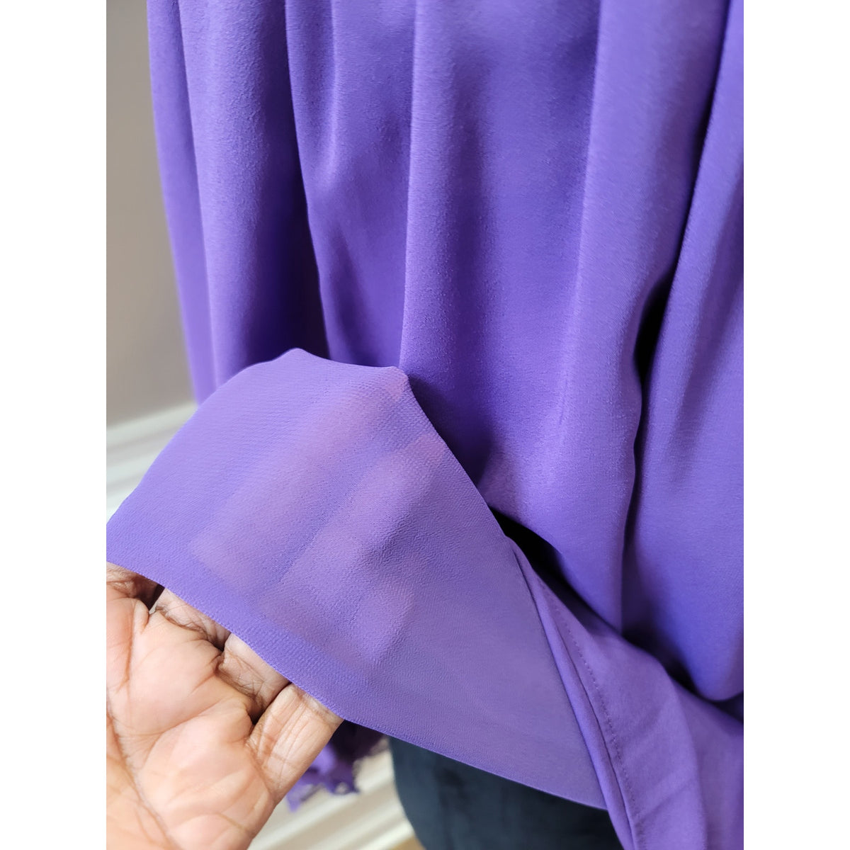 Fab'rik Blouse Small Purple Intricate Lace Trim Ruffle Mock Neck Casual Party