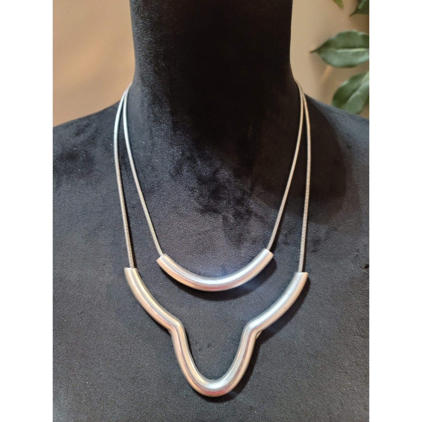 Women's Silver Tone Double Layer Statement Necklace With Lobster Clasp Jewelry