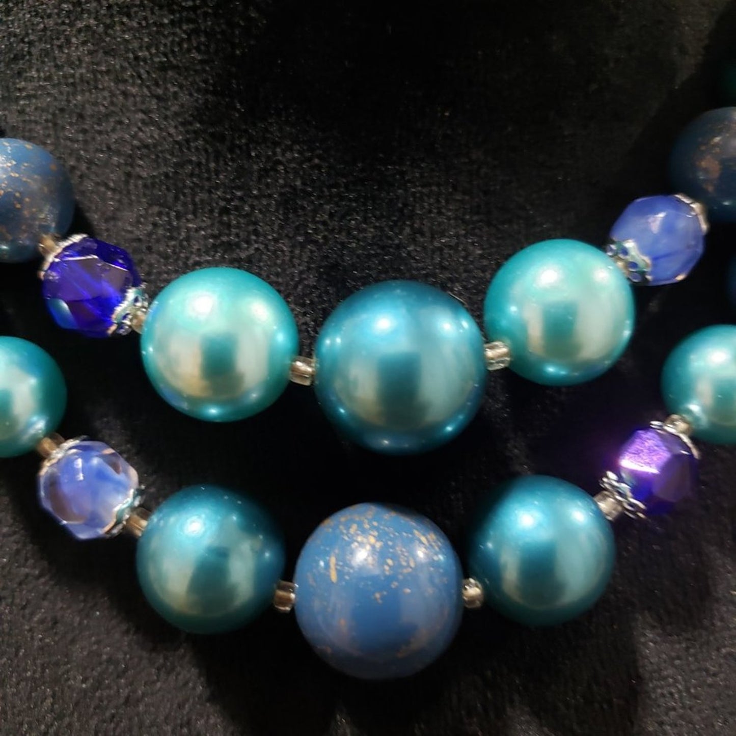 Womens Fashion Double Strand Pearl Rhinestones Beaded Necklace with Hook Clasp