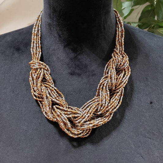 Womens Fashion Multicolor Multi Strand Seed Beaded Braided Statement Necklace