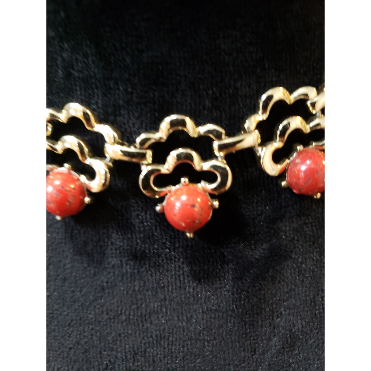 Women Gold Red Beaded Choker Necklace Vintage Floral Statement Chain Jewelry