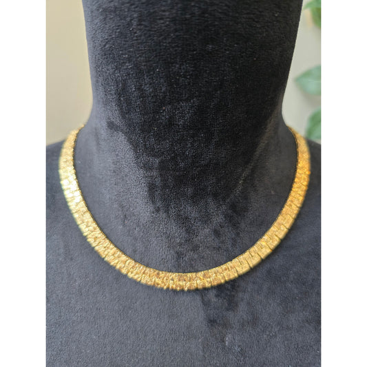 Women's Gold Textured Choker Necklace With Box Clasp Elegant Statement Piece