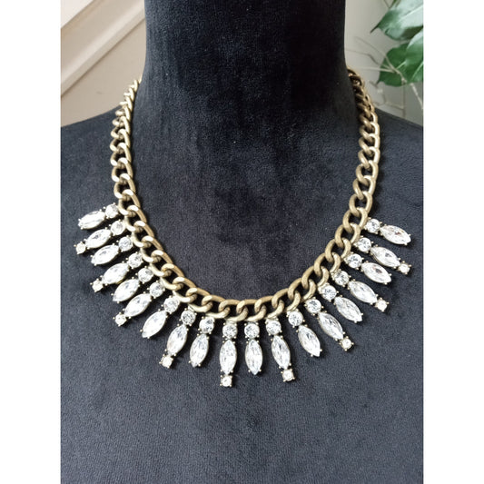 Loft Gold Tone Chunky Chain Rhinestone Statement Necklace Crystal Bib Collar