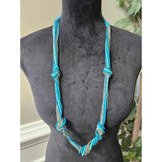 Women's Turquoise Beaded Strand Necklace With Lobster Clasp And Knotted Design