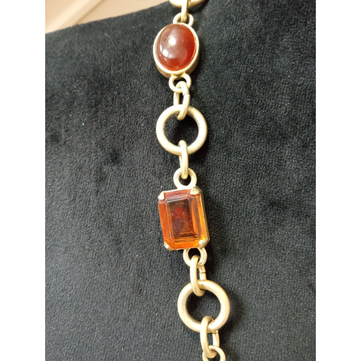 Multicolor Gemstone Pendant Chain Necklace Gold Tone Green Agate Look