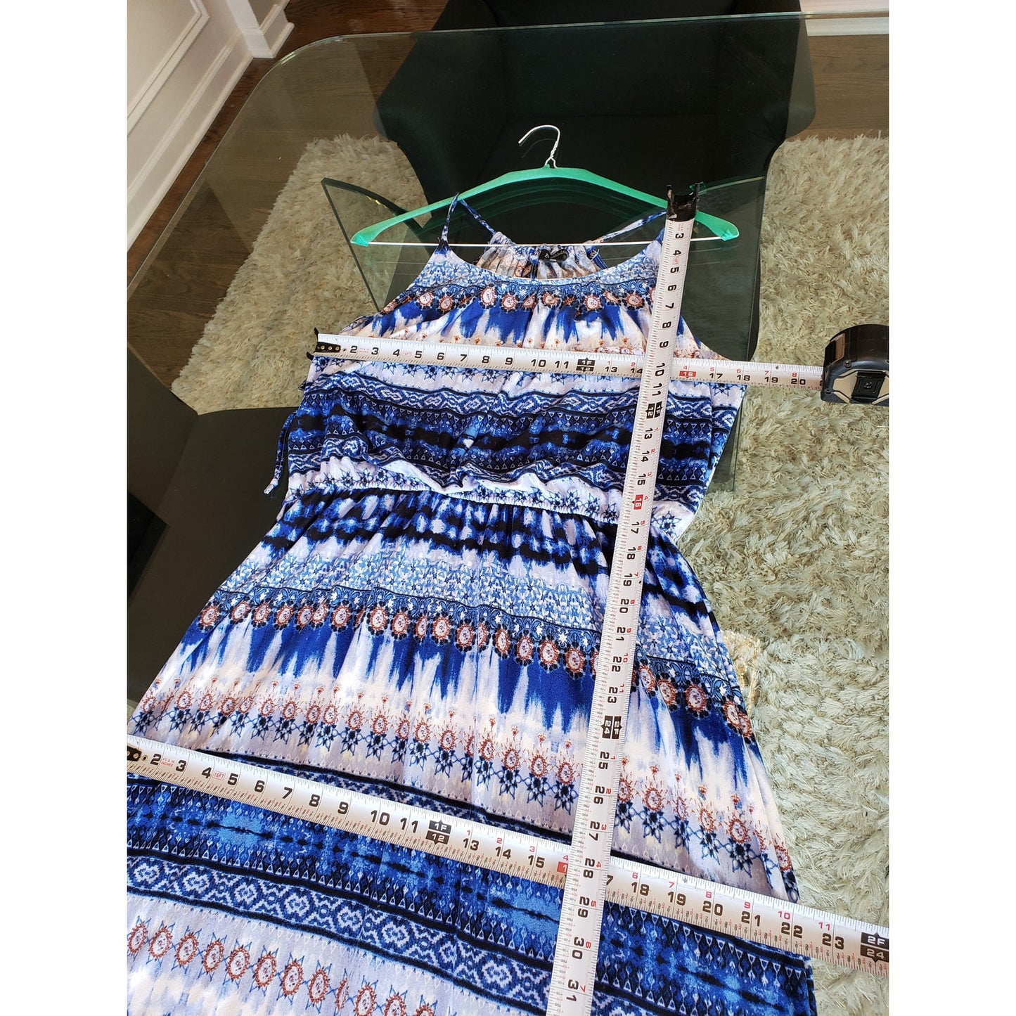 Rouge Long Maxi Dress Women's Size 2X Blue & White Strap Scoop Neck Sleeveless