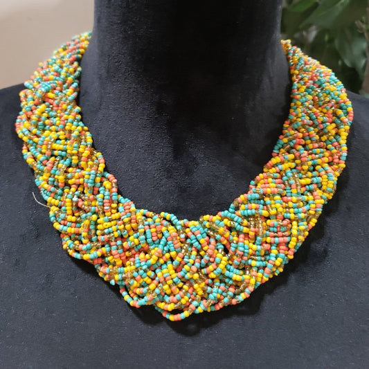 Women Fashion Bohemian Style Multi Strand Braided Colorful Beads Choker Necklace