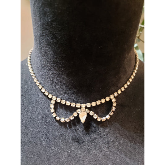 Women Fashion Silver Plated Rhinestones Trim Bling Chain B Drope Choker Necklace