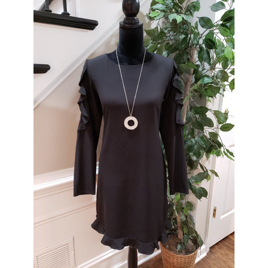 Nicole Miller Women's Black Polyester Round Neck Long Sleeve Knee Length Dress 6