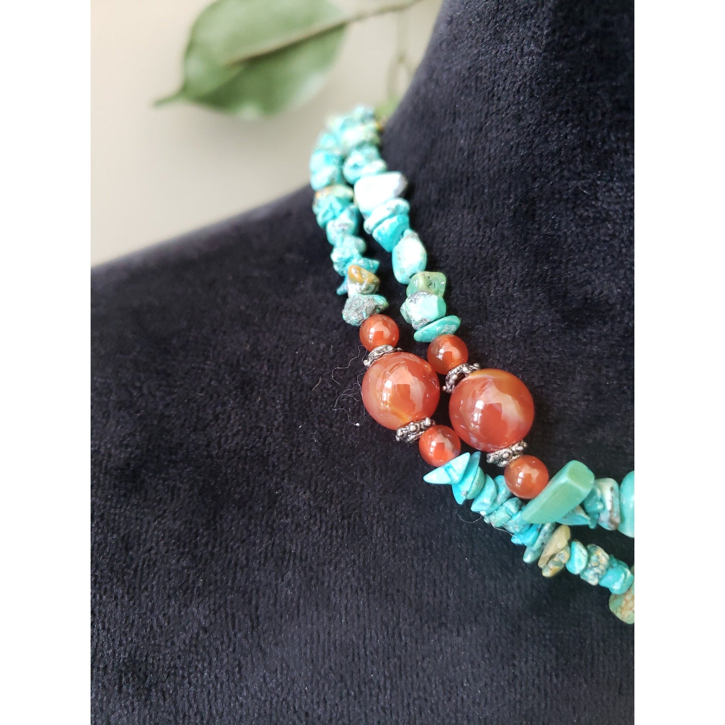 Womens Fashion 2 Strand Blue Magnesite Turquoise Coral Beads Necklace w/ Lobster