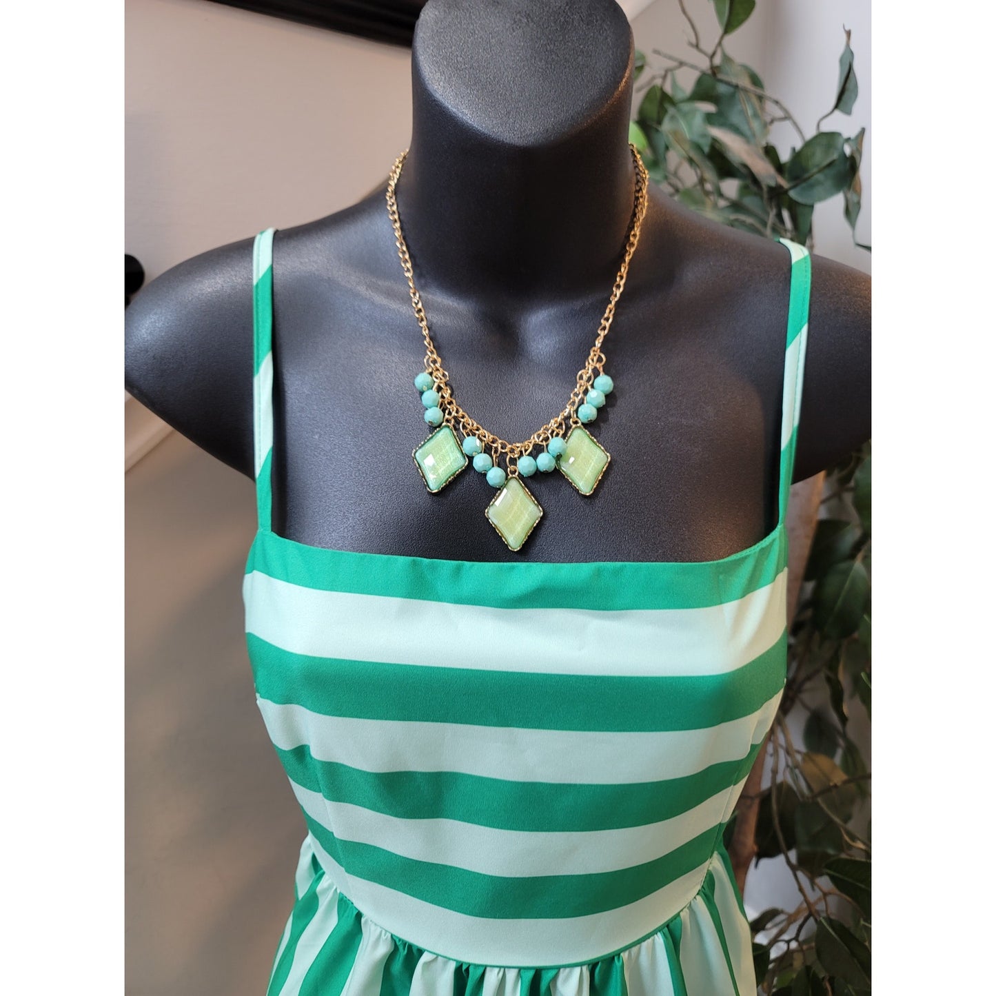 Boutique Maxi Dress Women Small Green White Striped Sleeveless Sundress