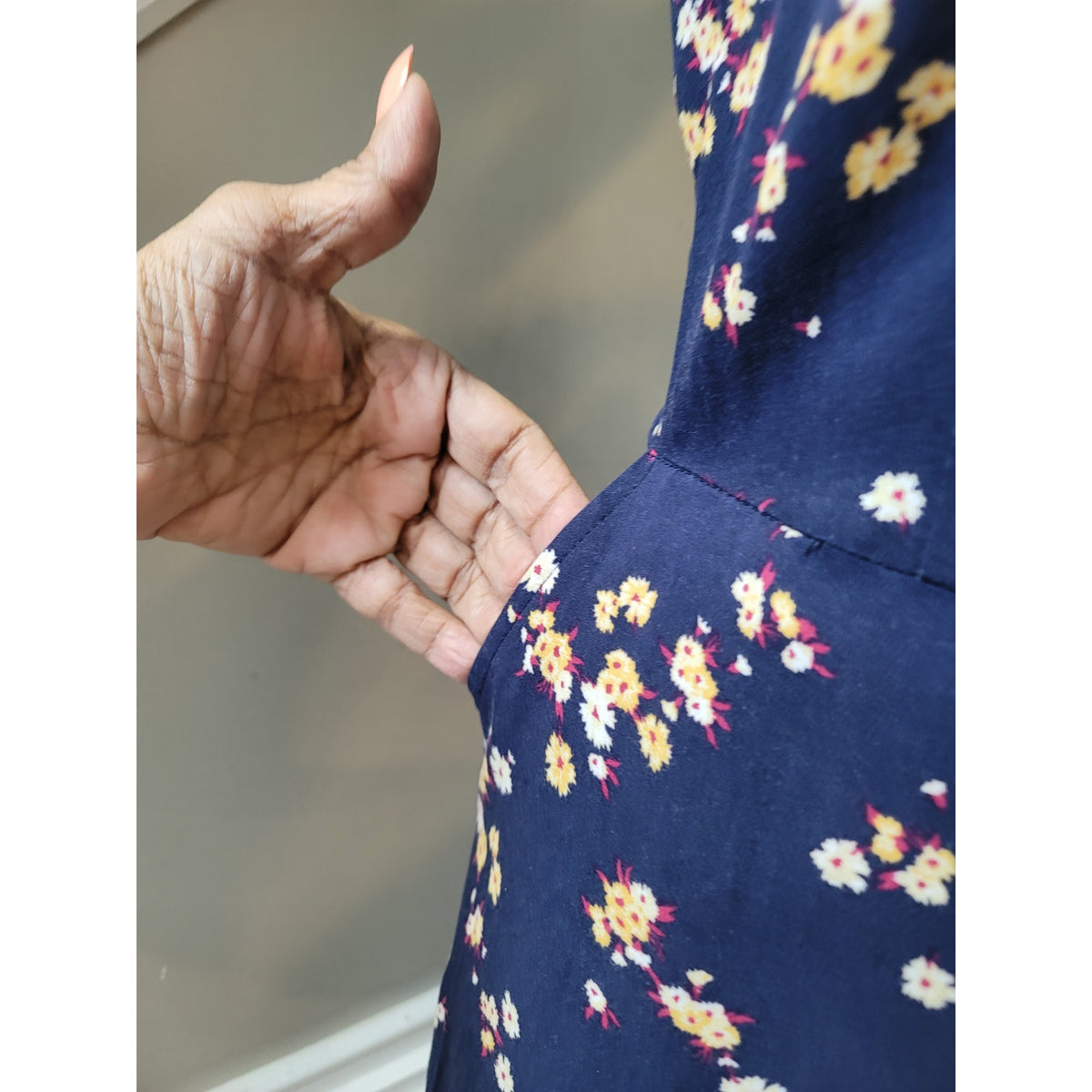 PopSugar Floral Jumpsuit Women's Size Large Navy Square Neck Sleeveless