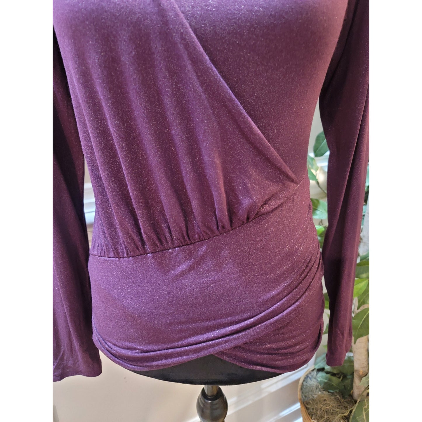 Express Top Women's Size Small Purple Long Sleeves Wrap Stretch Blouse
