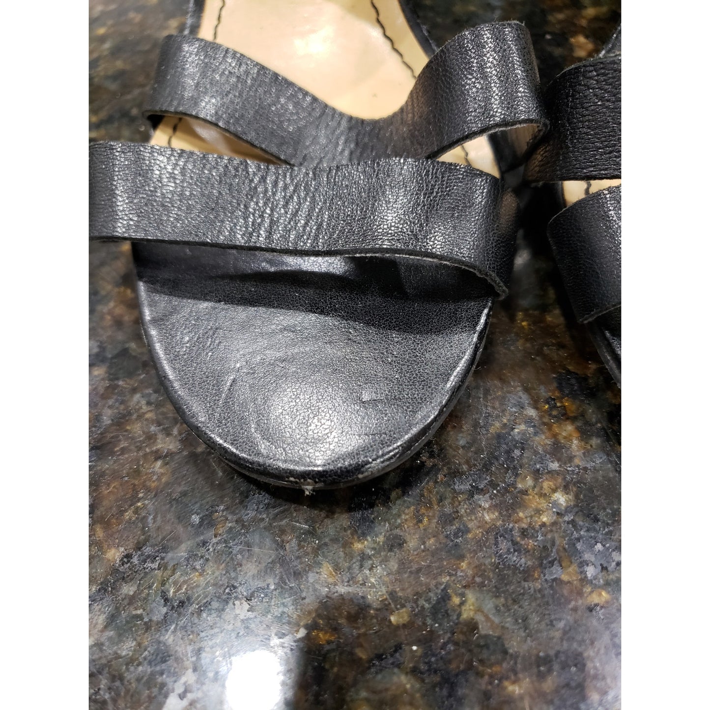 Audrey Brooke Sandal Womens Size 9 Black Leather Double Two Straps Block Heel