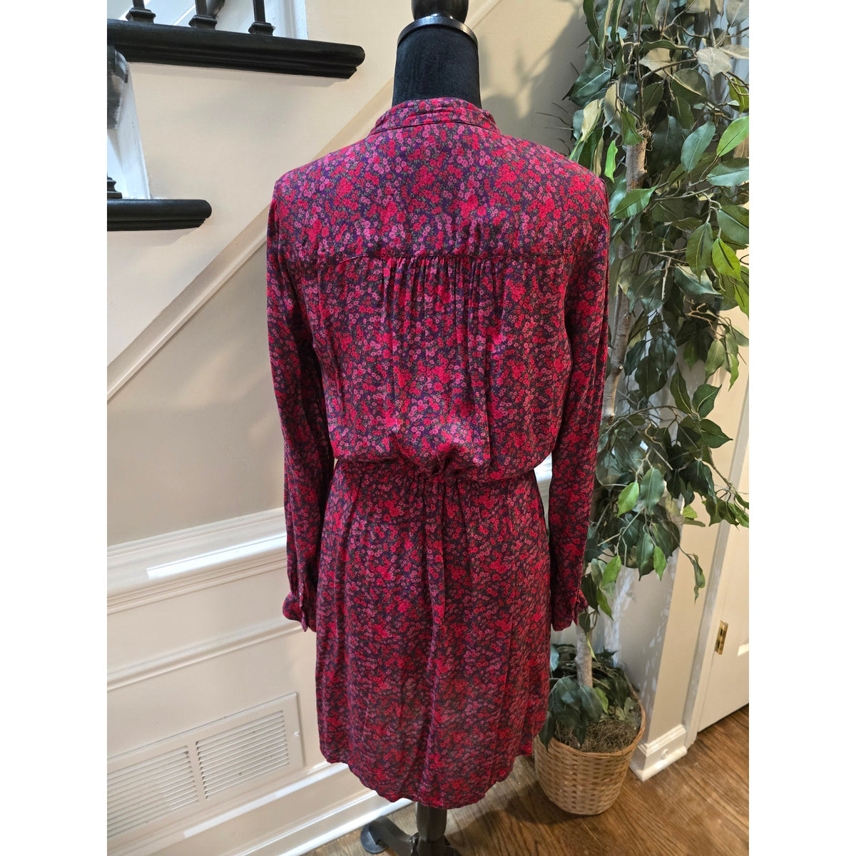 H&M Floral Shirt Dress Women's Size 10 Multicolor Collard Long Sleeves