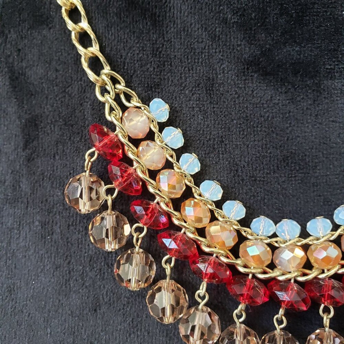 Women Multicolor Crystal Beaded Gold Tone Chain Necklace with Lobster Clasp
