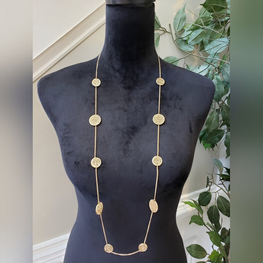 Womens Gold Tone Long Round Filigree Station Linked Necklace with Lobster Clasp