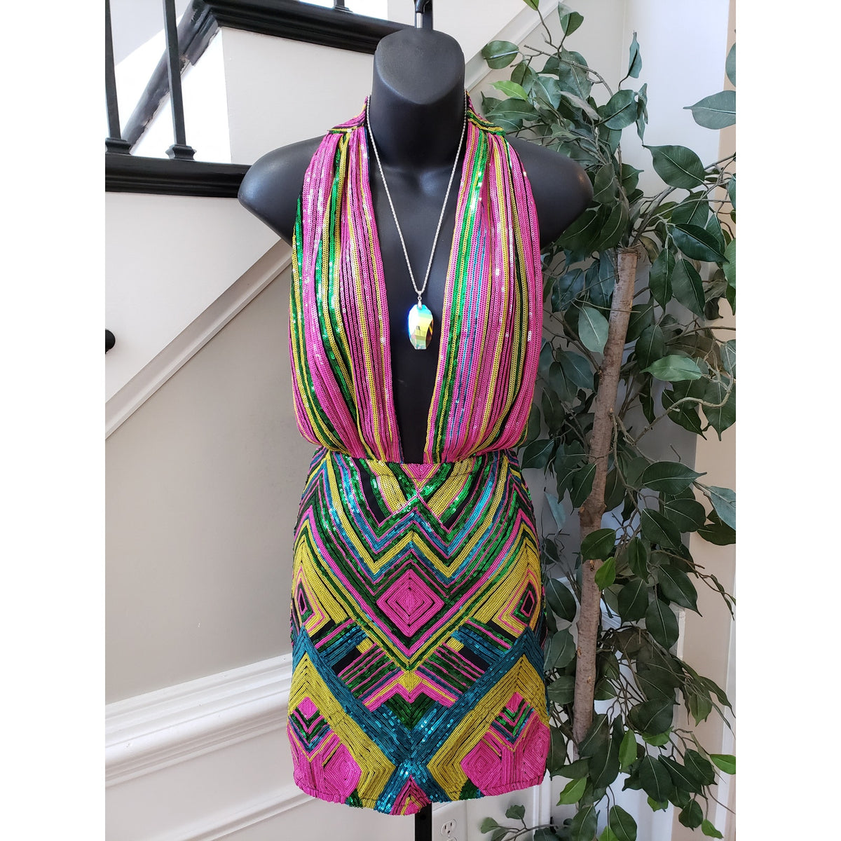 Fashion Nova Mini Dress Womens Medium Multi All Types Sequin Detailed Sleeveless