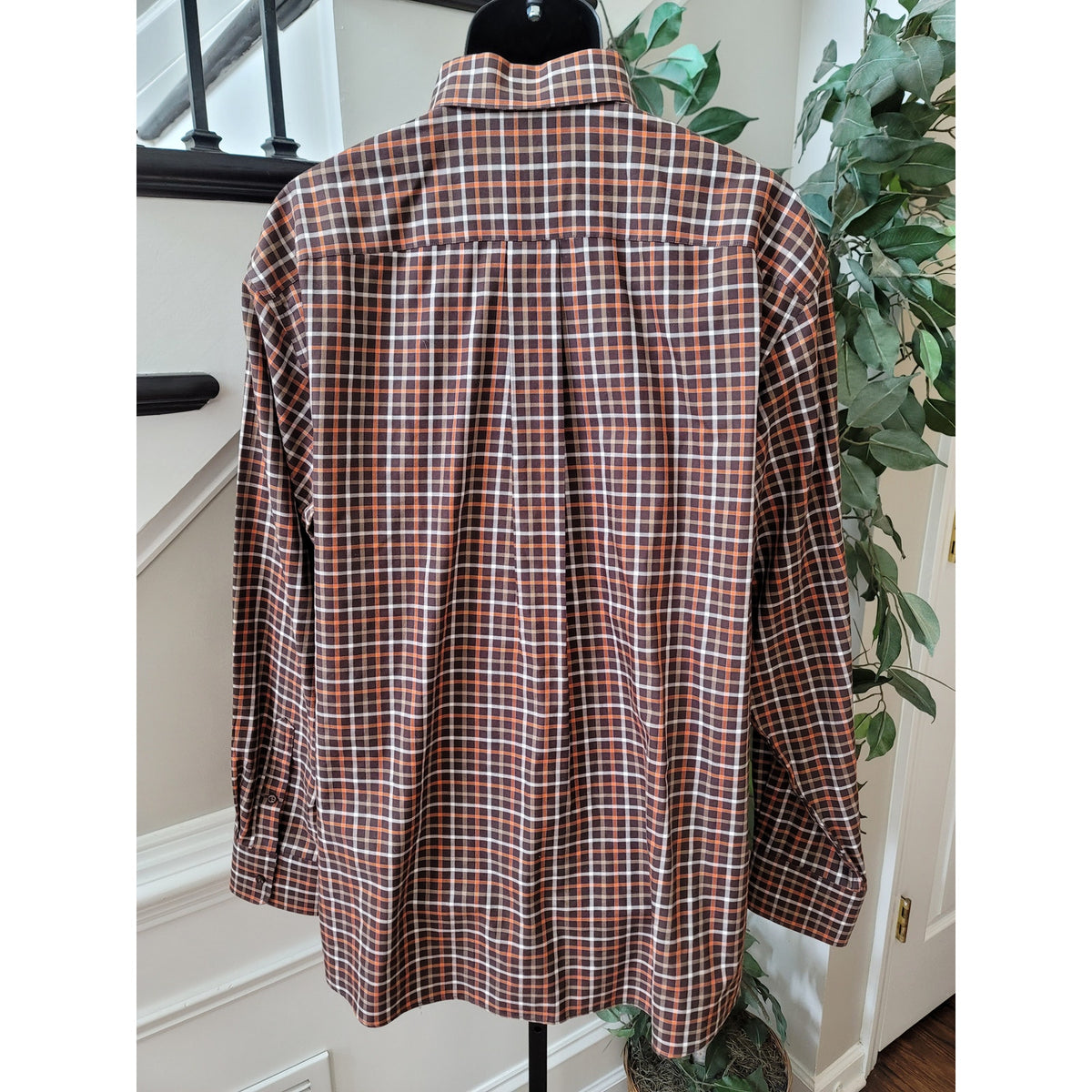 Neiman Marcus Button-Down Shirt Men's Size X-Large Brown 100% Cotton Long Sleeve