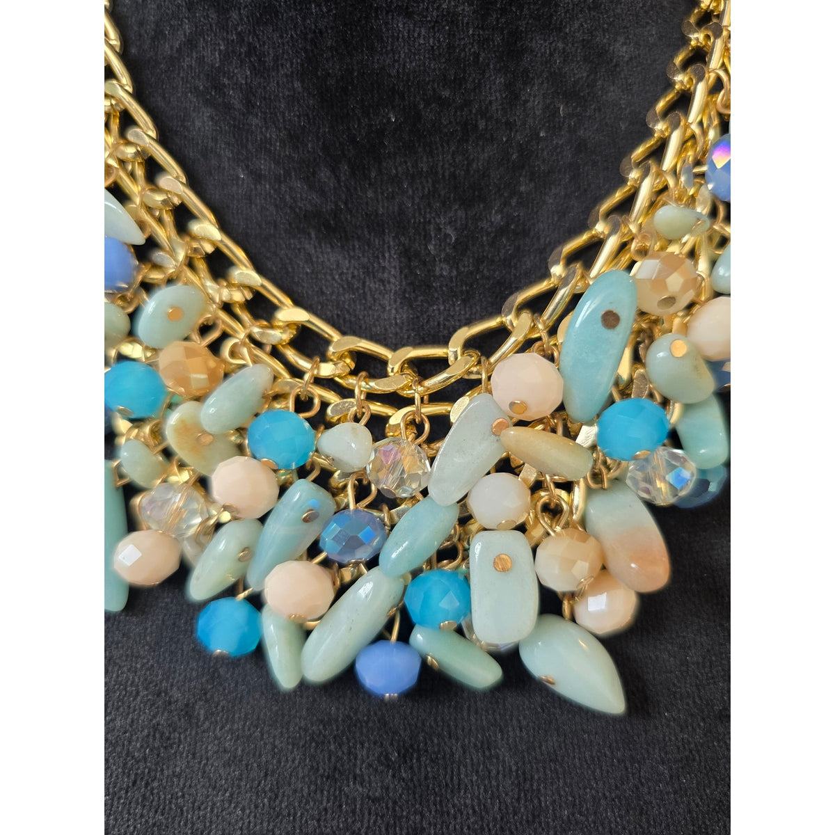 Turquoise Gold Multi Strand Beaded Statement Necklace
