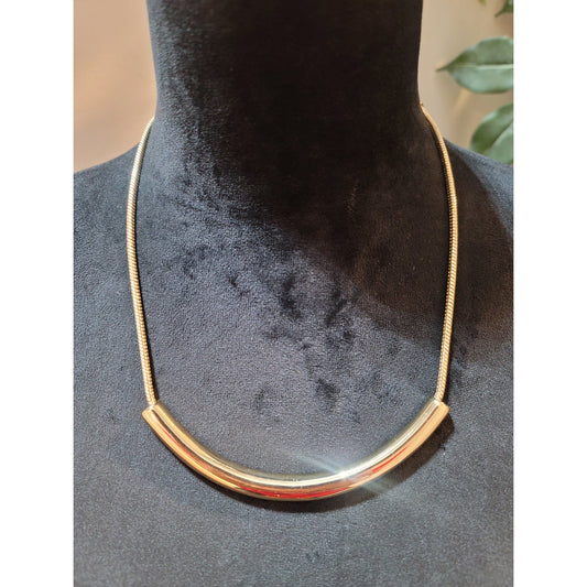 Women's Gold Tone Snake Chain Necklace With Curved Bar Pendant Lobster Clasp