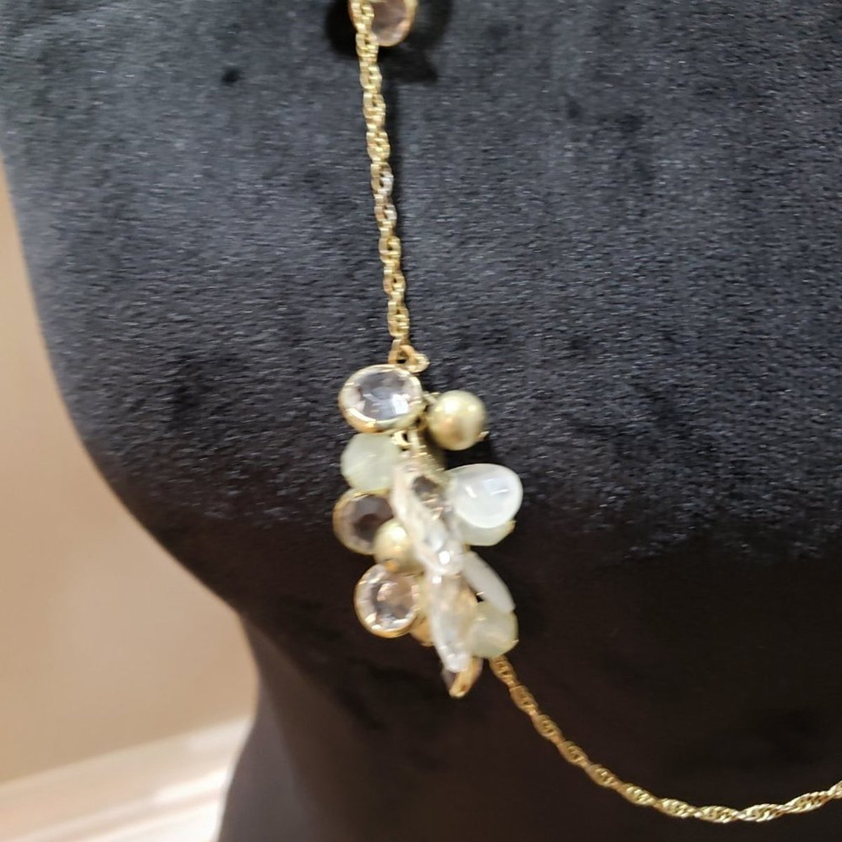 Womens Gold Tone Faux Pearl Rhinestones Crystal Statement Necklace