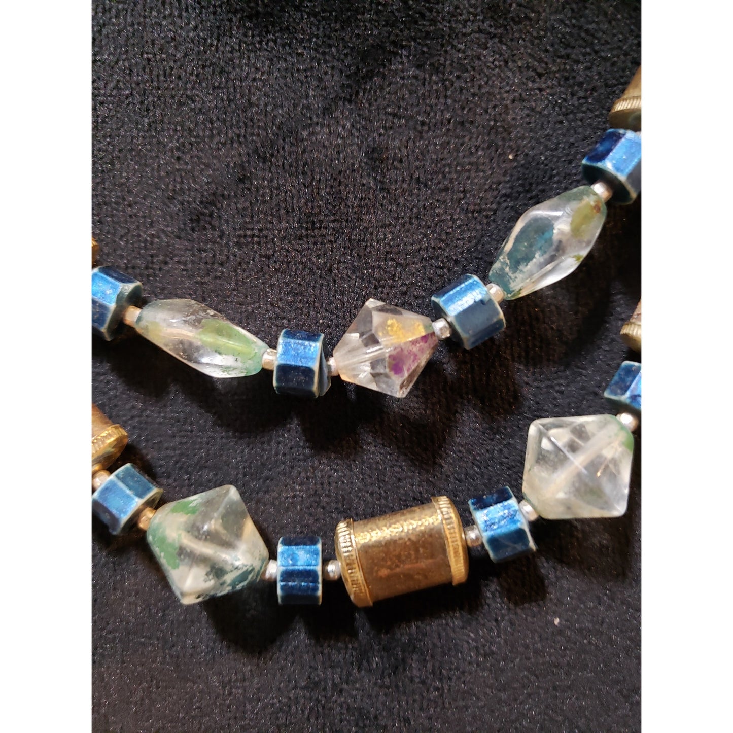 Women Elegant Gold Tone 2 Strand Baroque Pearl Crystal Asymmetric Cubes Necklace