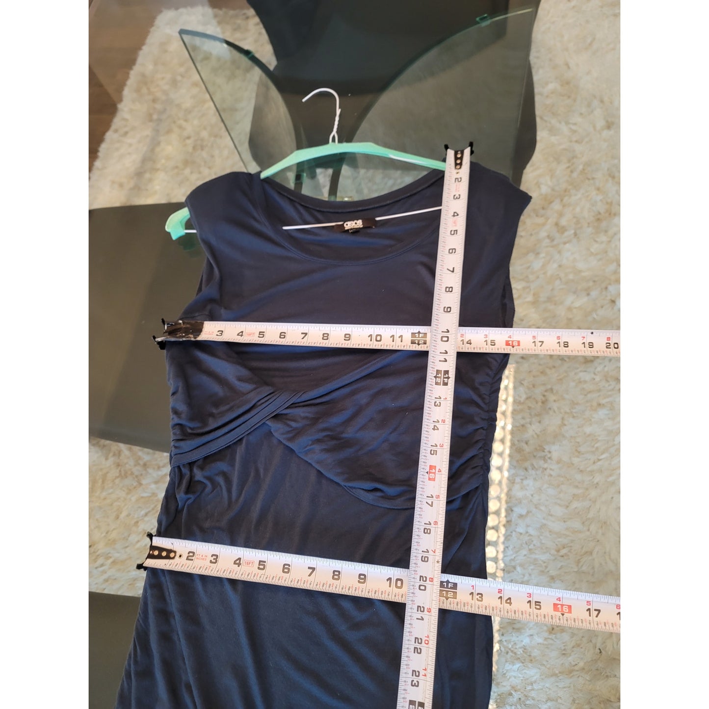 ASOS Midi Dress Womens Size 12 Navy Blue Ruched Waist Stretch Bodycon Elegant