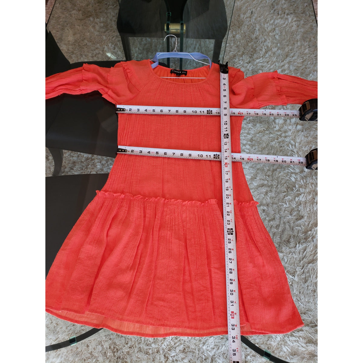 Harper 241 A-Line Dress Womens Small Coral Balloon Sleeve Frill Hem Lined