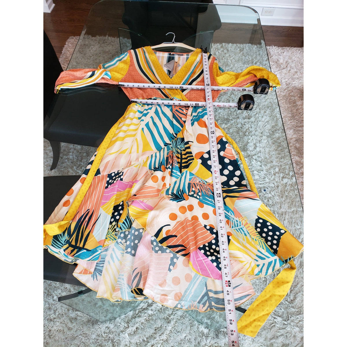 Anthropologie Dress Women Petite XL Multicolor Wrap V Neck Long Sleeve Boho