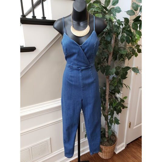 Haute Monde Jumpsuit Womens Medium Blue Denim Adjustable Strap Back Zipper