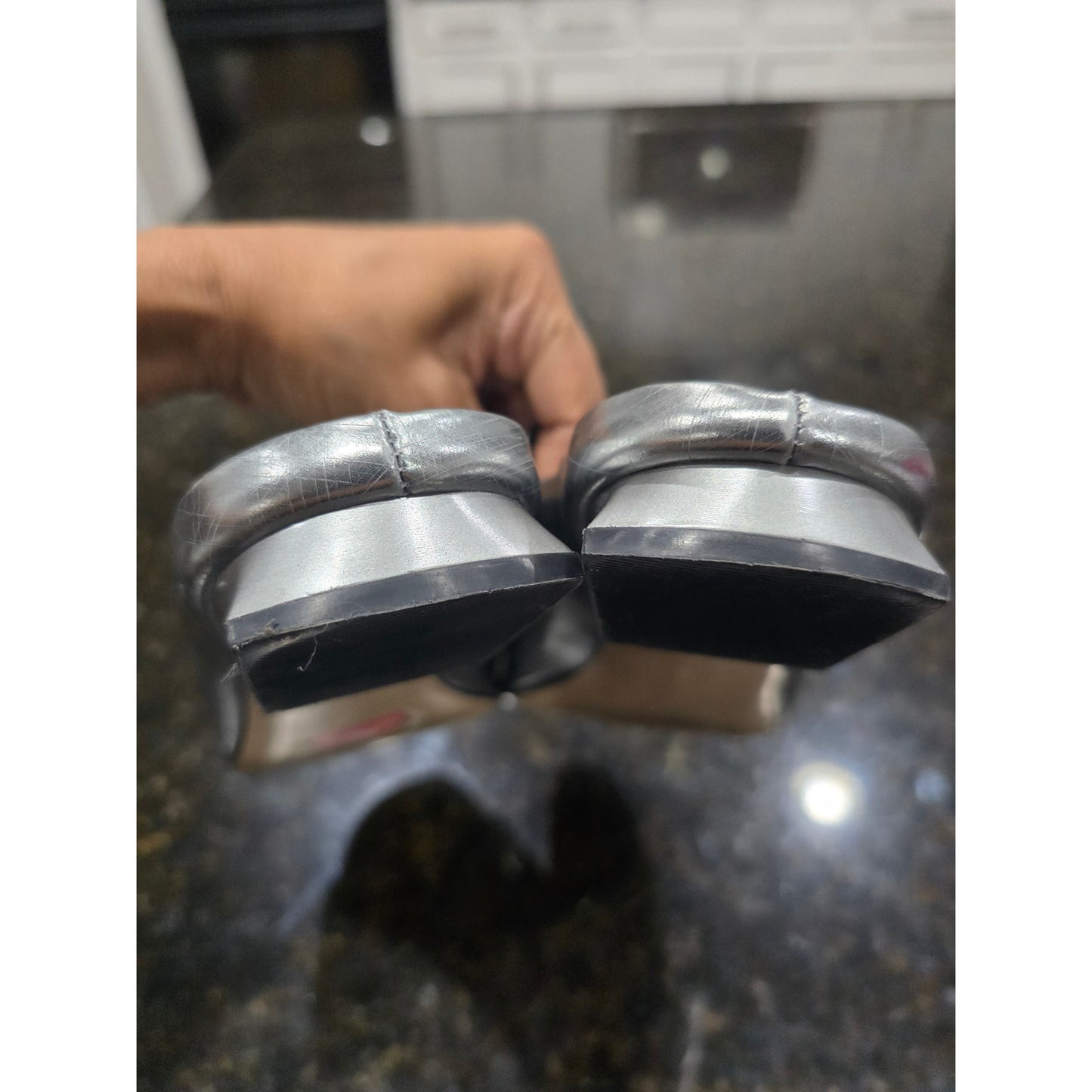 Calvin Klein Sandals Women's Size 8 Silver Leather Open Toe Slide Mule Heels