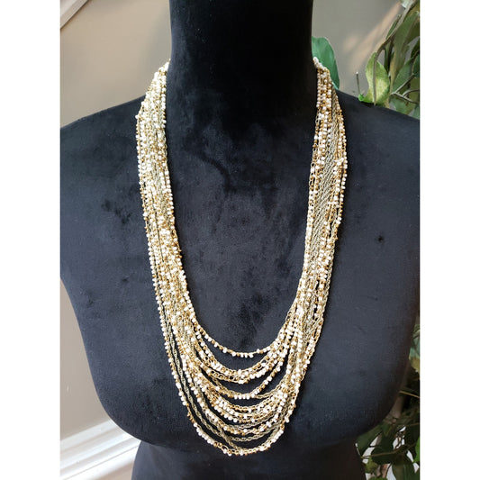 Women's Gold Multi-Strand Beaded Layered Necklace Boho Statement Jewelry