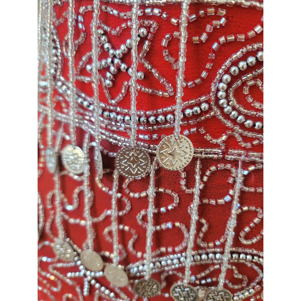 Custom Belly Dance Costume Large Red Halter Top Open Back Coin Skirt Padded Bra