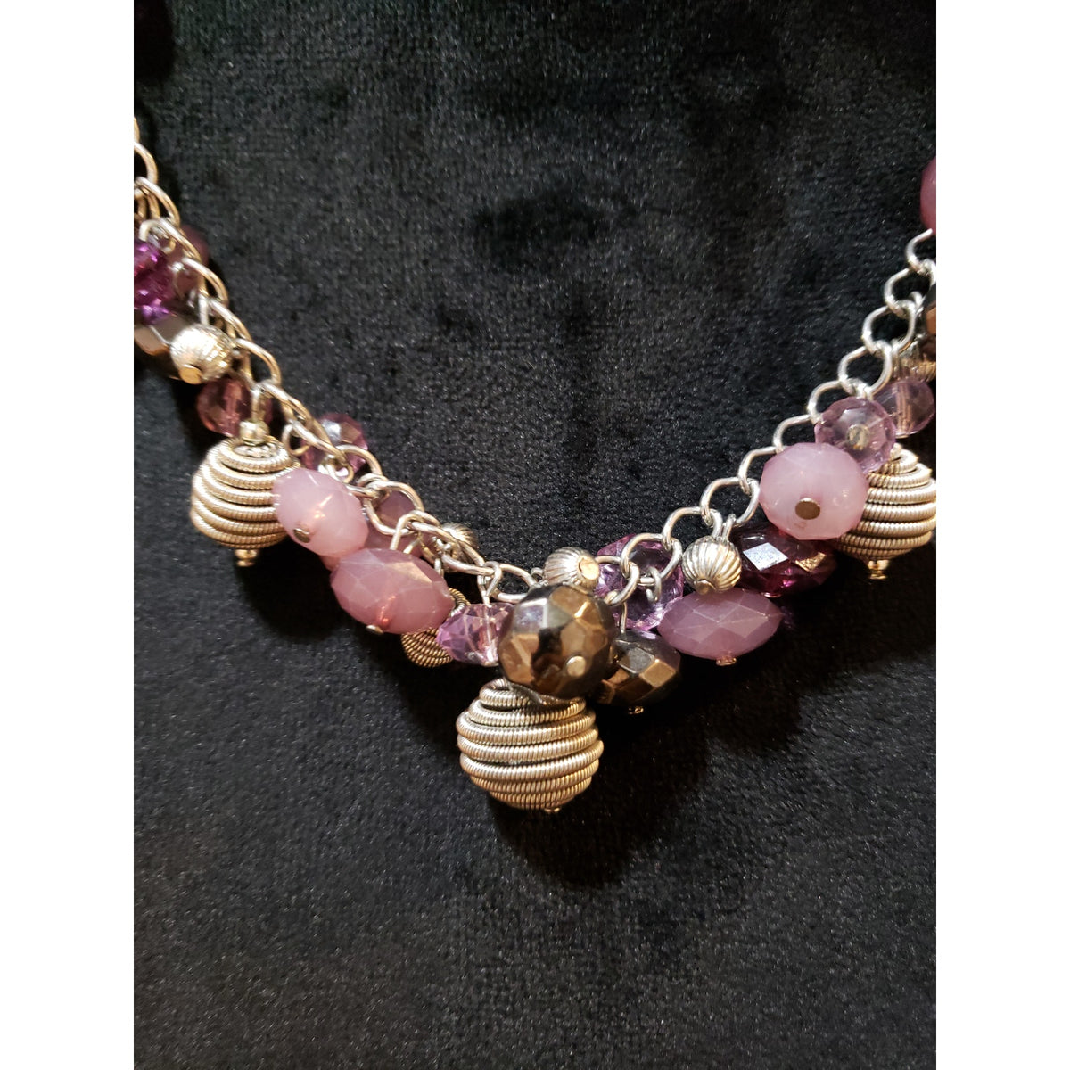 Womens Fashion Gold Tone Multi Acrylic Metal Ball Beads Cluster Necklace Jewelry