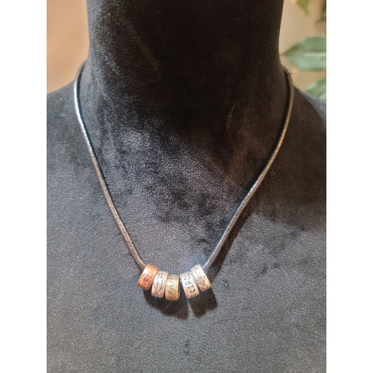 Women's Leather Necklace With Engraved Beads And Lobster Clasp Lock Jewelry