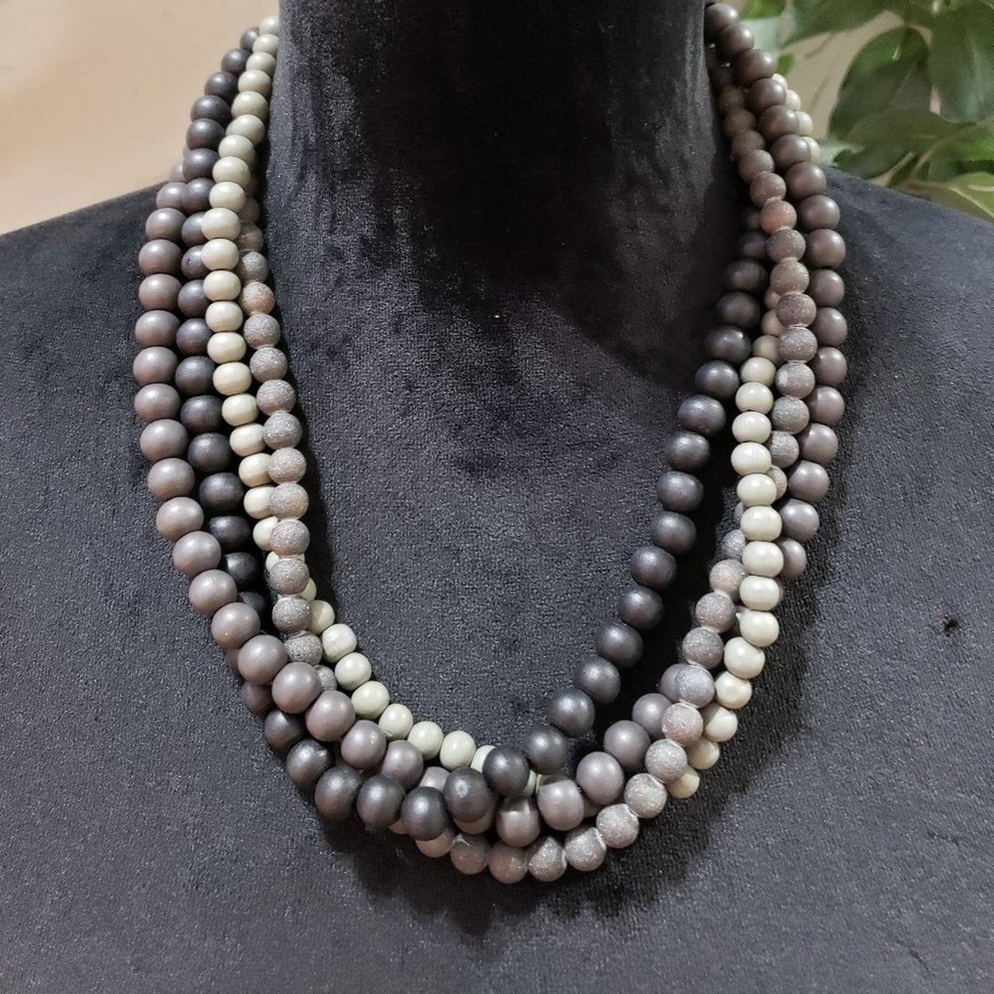 Womens Fashion Bone Beads Hand Made Multi Strand Necklace with Lobster Clasp