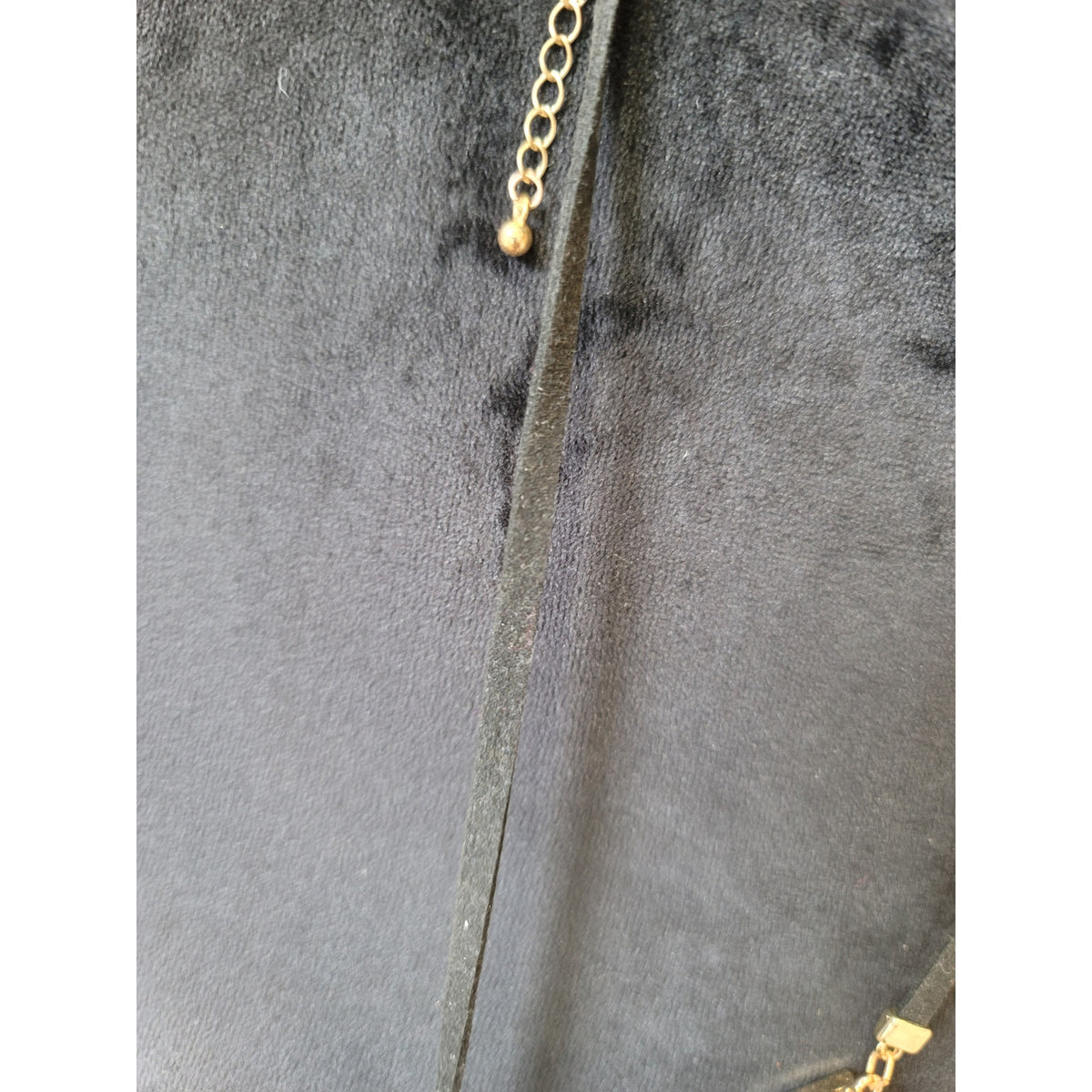 Women's Long Black Suede Tassel Necklace With Gold Accents And Crystal Pendant