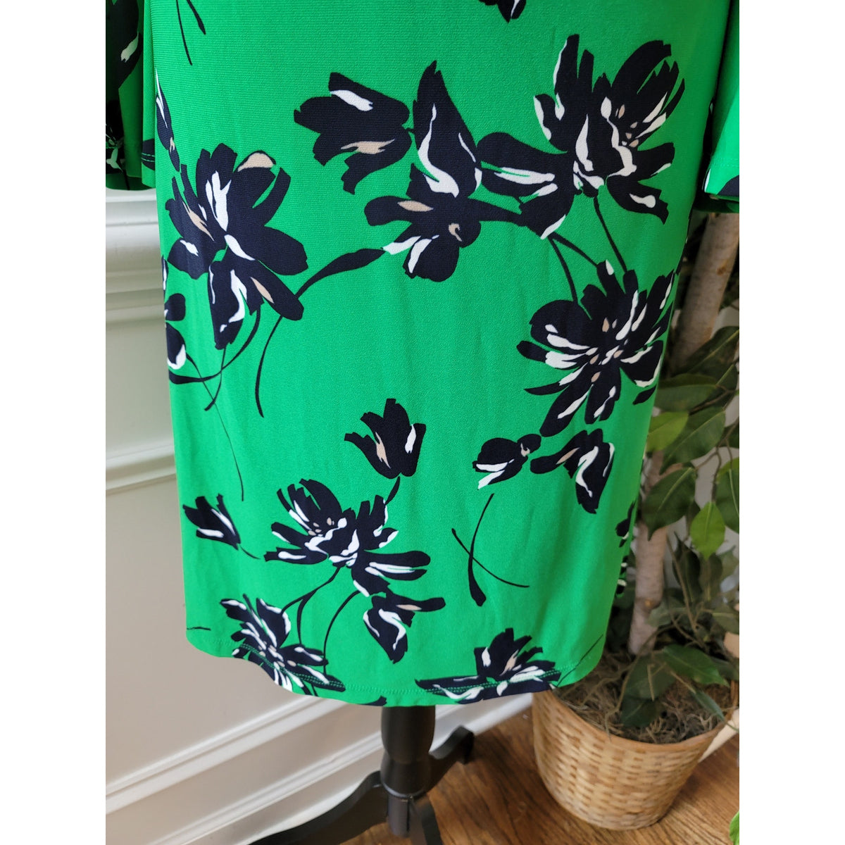 Tommy Hilfiger Dress Womens Small Green Floral Print 3/4 Sleeve Casual Chic