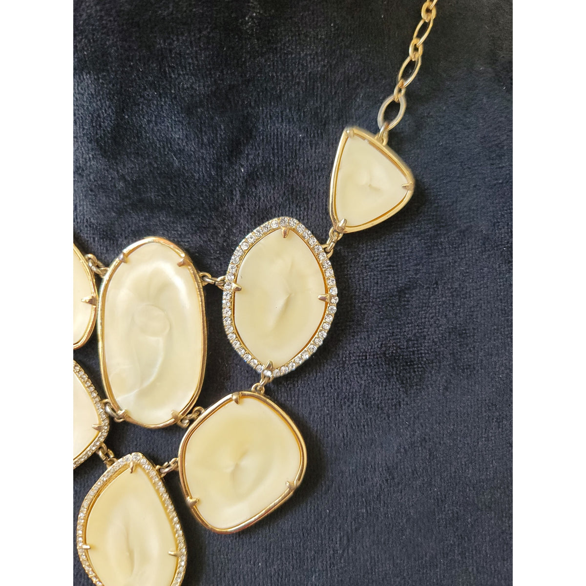 Women's Statement Gold Necklaces With Cream Gemstones And Lobster Claw Lock