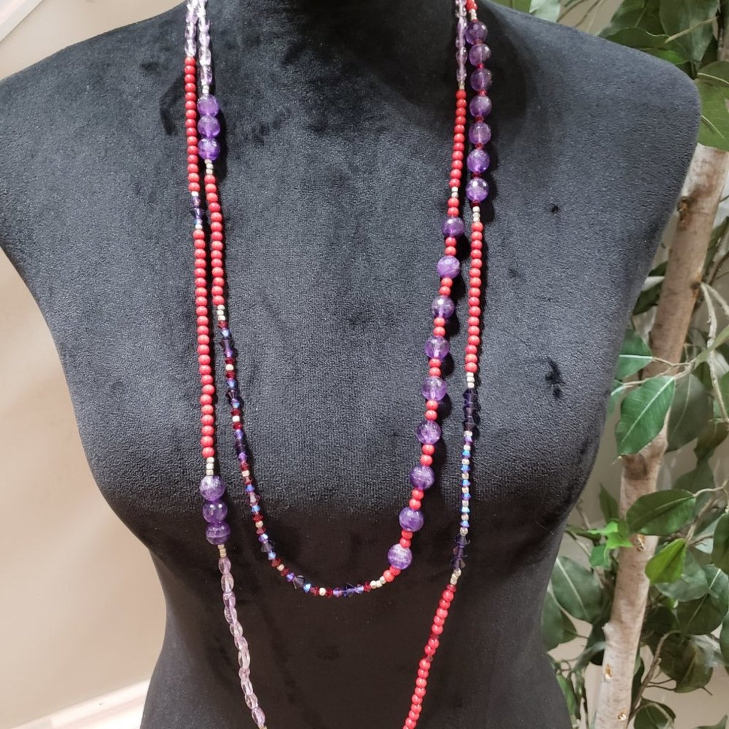Womens Fashion Double Strand Multicolor Rhinestones Beaded Necklace w/ Lobster