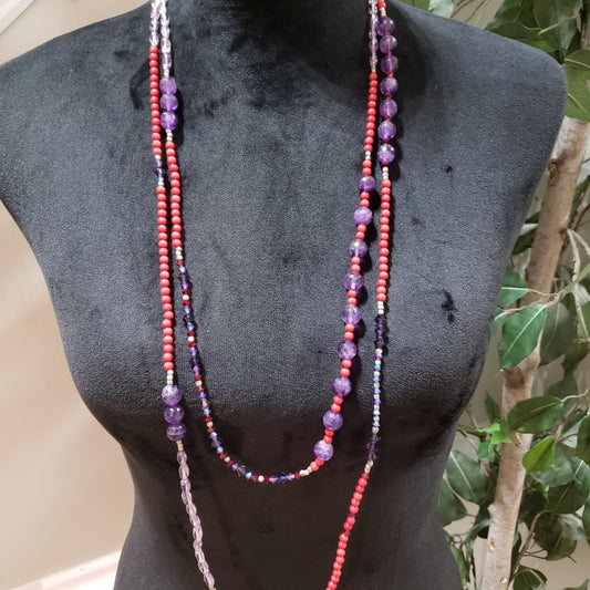 Womens Fashion Double Strand Multicolor Rhinestones Beaded Necklace w/ Lobster